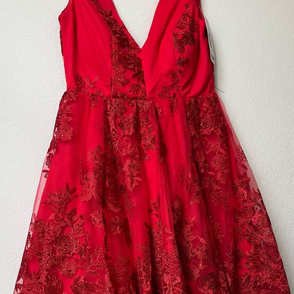 Elegant Red V-Neck Sleeveless A-Line Dress size 3 Junior